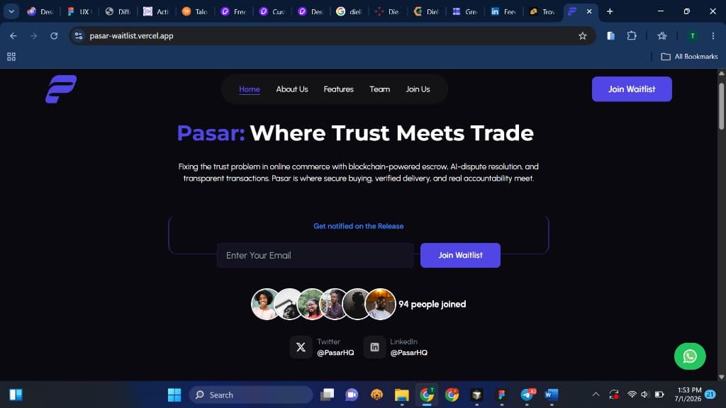 Pasar waitlist signups, product design by Talodabioluwa Paul
